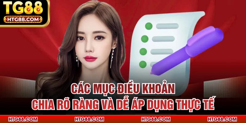 Các mục điều khoản chia rõ ràng và dễ áp dụng thực tế